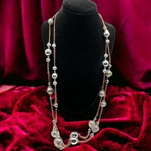 Long Filigree Silver-Tone Ball Beads on Copper Colored Chain Necklace!